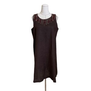 Eskandar Brown Linen Beaded Sleeveless Midi Dress sz 0 Small Lagenlook GOOP